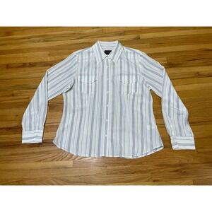 Pendleton Button-Up Shirt Women's 16 White Striped Collar Long Sleeve Polyester
